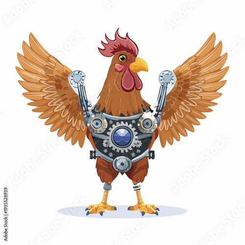 Steampunk Chicken with Mechanical Wings and Clockwork Heart - Fantasy Art