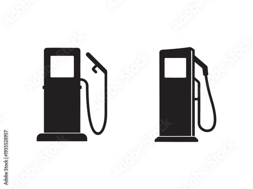 Gas pumps icons with different nozzle positions on white background  fuel station symbols