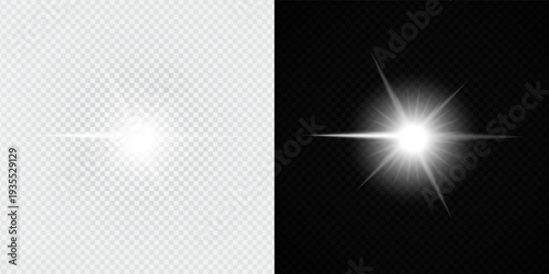 Glowing Star Light Effect with Sparkle Rays and Lens Flare on Transparent Background