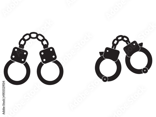 Handcuffs icons set with chain links and metal cuffs for law enforcement or security concepts  isolated on white background
