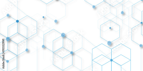 Abstract white background with blue hexagons seamless pattern and geometric in vector design. Futuristic blue neon honeycombs. Modern technology design .Minimal style website banner, decoration .