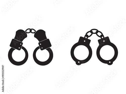 Handcuffs with chain links on white background  police arrest equipment  law enforcement tool