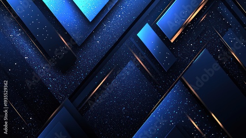 Abstract blue geometric background, glittering particles, dark backdrop, design element