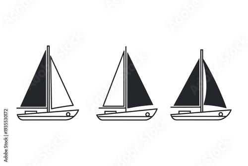 Three sailboats with different sail colors and rigging details Vector