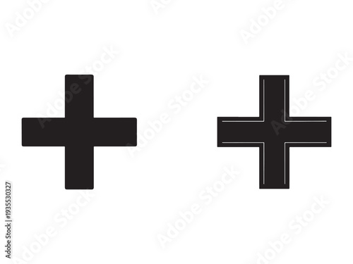 Plus signs with and without outline on white background