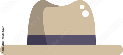 Elegant tan fedora hat vector illustration with a dark blue ribbon. Stylish headwear for formal occasions, vintage fashion, and professional branding.