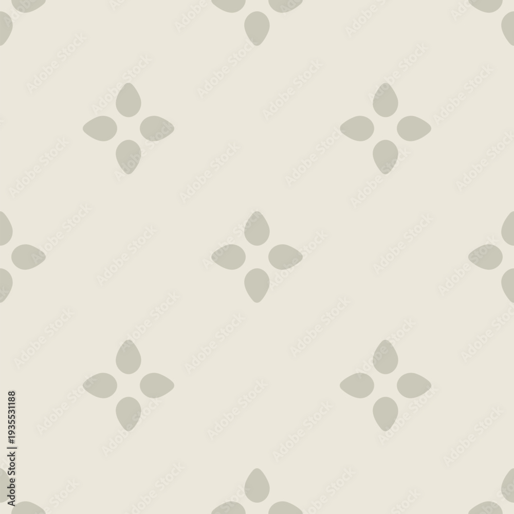 Fototapeta premium Vector minimalist floral seamless pattern. Subtle abstract minimal geometric ornament with stylized flowers, leaves, petals. Simple background texture, pale green colour. Repeated vintage geo design