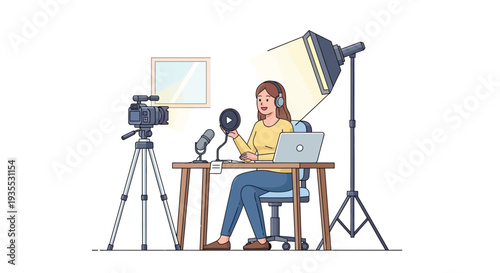 Content Creator Recording Video in Studio Illustration