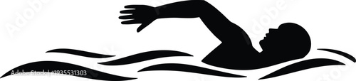 Swimming Athlete In Water Waves Silhouette