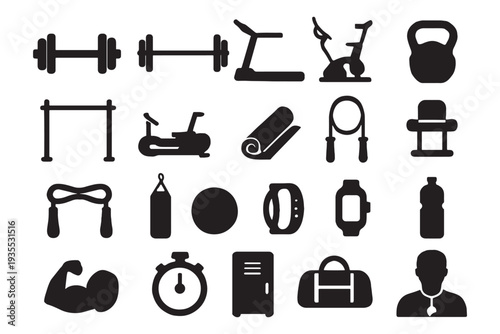 Fitness icons for healthy lifestyle and workout routines