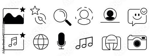 AI Media Icon Set with Star Sparkle, Generative Artificial Intelligence Vector Illustration