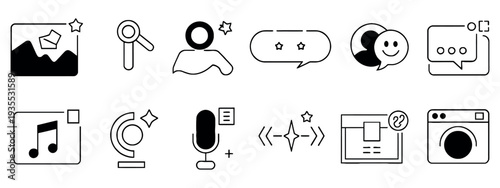 Audio or Media Icon Set with AI Star Sparkle and Generative Technology Symbols