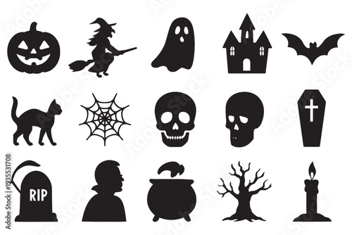 Spooky Halloween icons set for party decoration and design