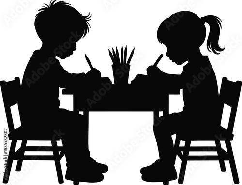 Creative Children Studying Silhouette Icon