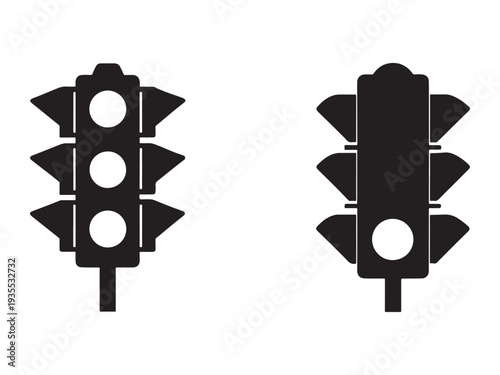 Traffic lights in black silhouette on white background for road and transportation icons  two different views of traffic signal