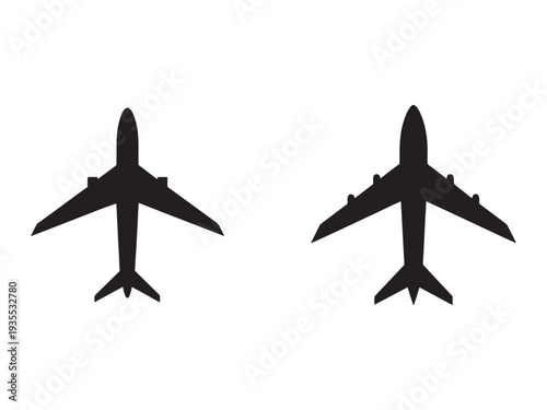 Two airplane silhouettes flying high in the sky  commercial airliners  aircraft  travel  transportation