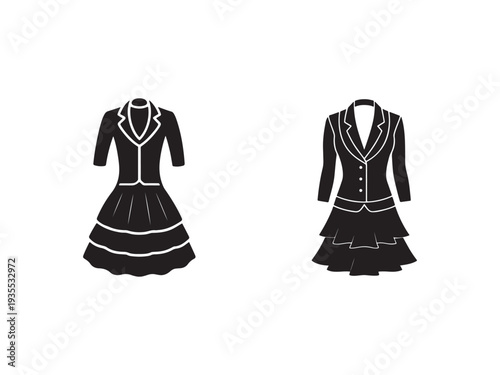 Two black and white business casual outfits for women with skirts and jackets  professional office wear