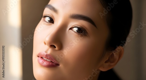 Close up portrait of a woman with natural beauty and neutral background