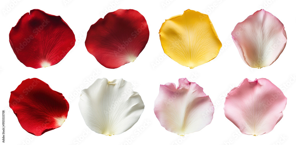 Fototapeta premium PNG Vibrant petals in diverse colors, element set on transparent background