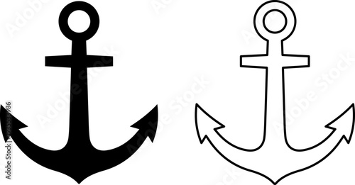 Black and white anchor icons for nautical designs