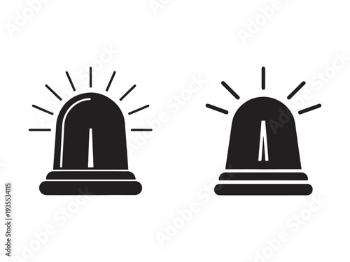 Two black and white police siren light icons with lines indicating motion and light emission on a plain white background