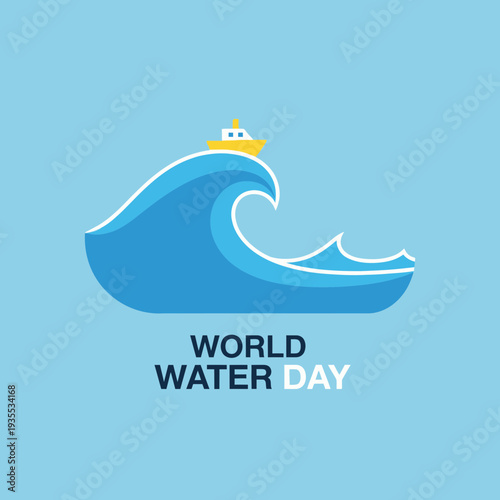 World Water Day Wave Illustration with Ship.