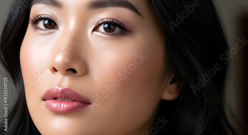 Close up portrait of a young woman with flawless skin and makeup