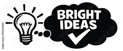 Hand drawn line art illustration of a light bulb and thought bubble depicting bright ideas and success for innovation