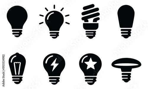 Modern icon light bulb set featuring different types and conceptual designs for ideas and innovation