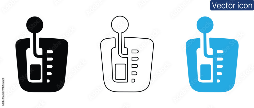 Εκτύπωση καμβά Set of modern gear shift icons in black, white, and blue, perfect for tech and a