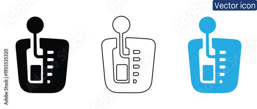 Set of modern gear shift icons in black, white, and blue, perfect for tech and automotive designs