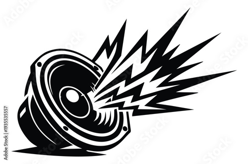 Graphic illustration of a speaker depicting sound waves bursting for music and audio concepts