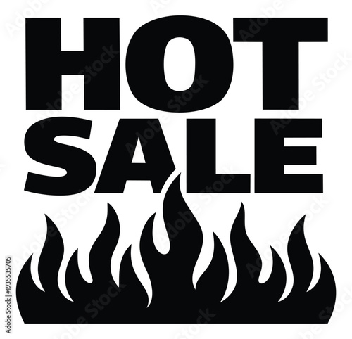Graphic illustration of 'Hot Sale' text with flames depicting a promotional discount for marketing and advertising