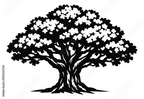 Hand drawn illustration of a tree depicting a strong trunk and full canopy for nature-related concepts