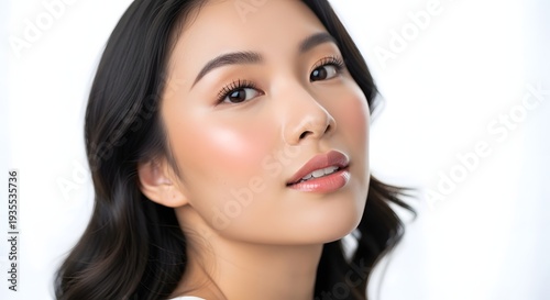 Woman with fair skin looking towards camera against a white backdrop