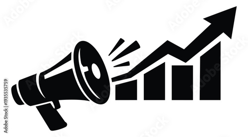 Graphic illustration of a megaphone and a growth chart depicting increasing success for business marketing