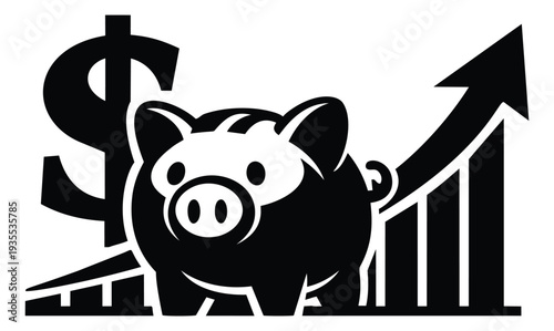 Graphic illustration of a piggy bank and dollar sign depicting financial growth for economy concepts