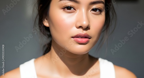 Woman with soft skin and sunlight portrait in natural light