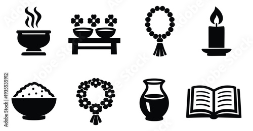 Solid style religious offerings set featuring incense, prayer beads, and a candle for spiritual practices