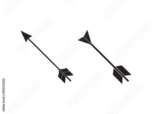 Two black arrows with fletching pointing in opposite directions on white background  vector illustration