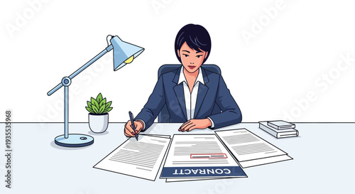 Businesswoman Signing Contract Document Illustration