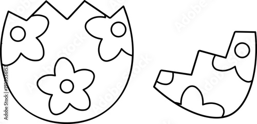 Easter egg outline split in half coloring page.
Easter egg template divided into two halves.
Broken Easter egg outline printable worksheet. svg.
