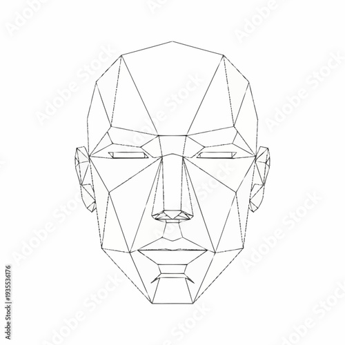 Abstract geometric human face outline on white background.