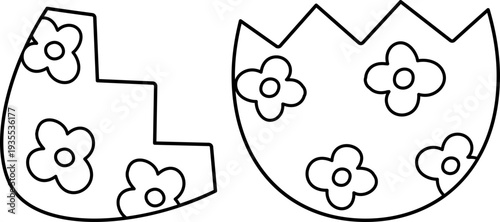 Easter egg outline split in half coloring page.
Easter egg template divided into two halves.
Broken Easter egg outline printable worksheet. svg.