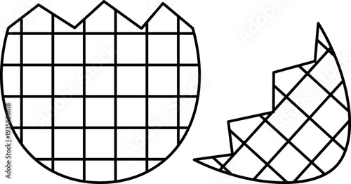 Easter egg outline split in half coloring page.
Easter egg template divided into two halves.
Broken Easter egg outline printable worksheet. svg.