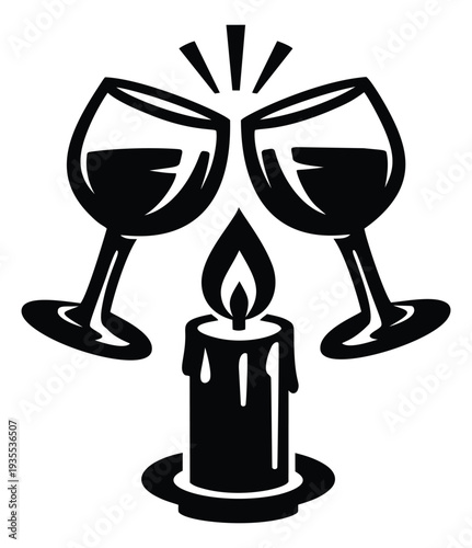 Graphic illustration of two wine glasses and a candle depicting a celebratory moment for a special occasion