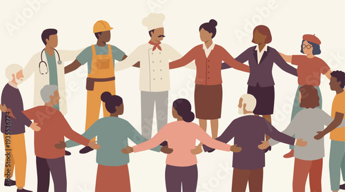 Diverse group of people standing together in unity and solidarity.