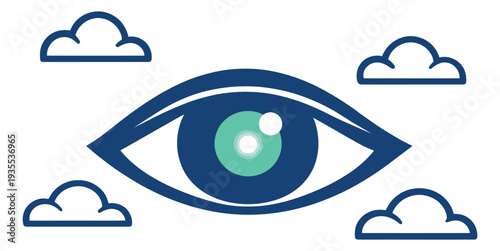 Iconic graphic illustration of an eye surrounded by clouds depicting cloud computing vision for data security