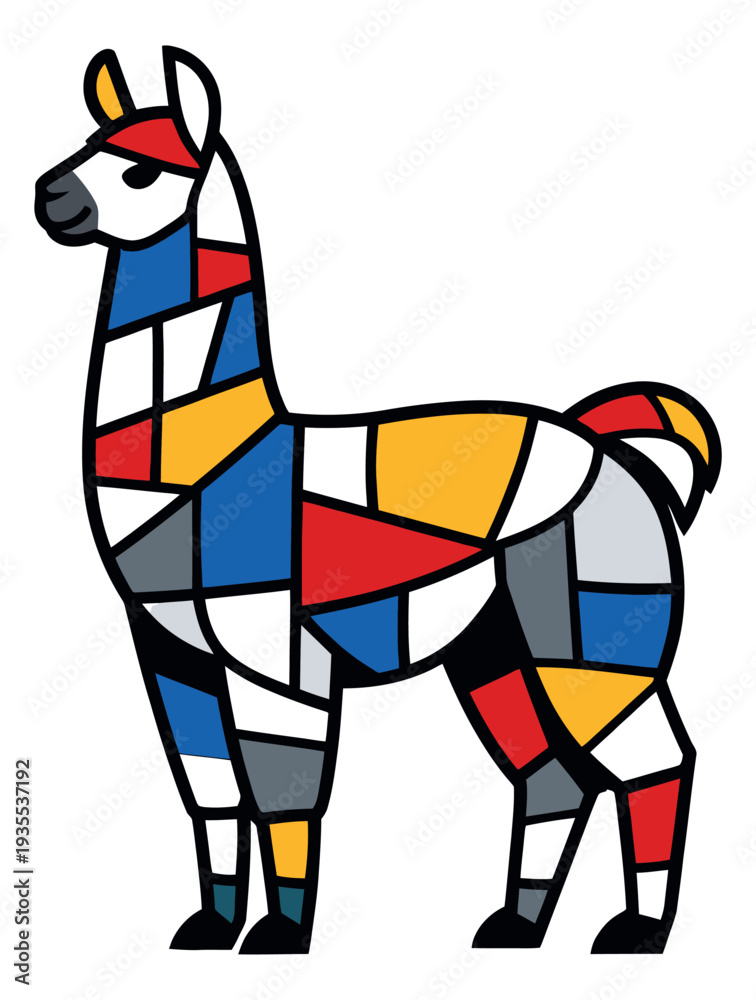 Obraz premium Colorful geometric illustration of a llama depicting abstract mosaic patterns for creative design projects