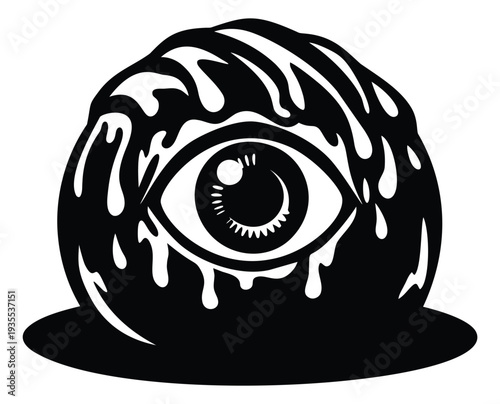 Abstract line art illustration of an eye depicting melting and dripping liquid for creative designs